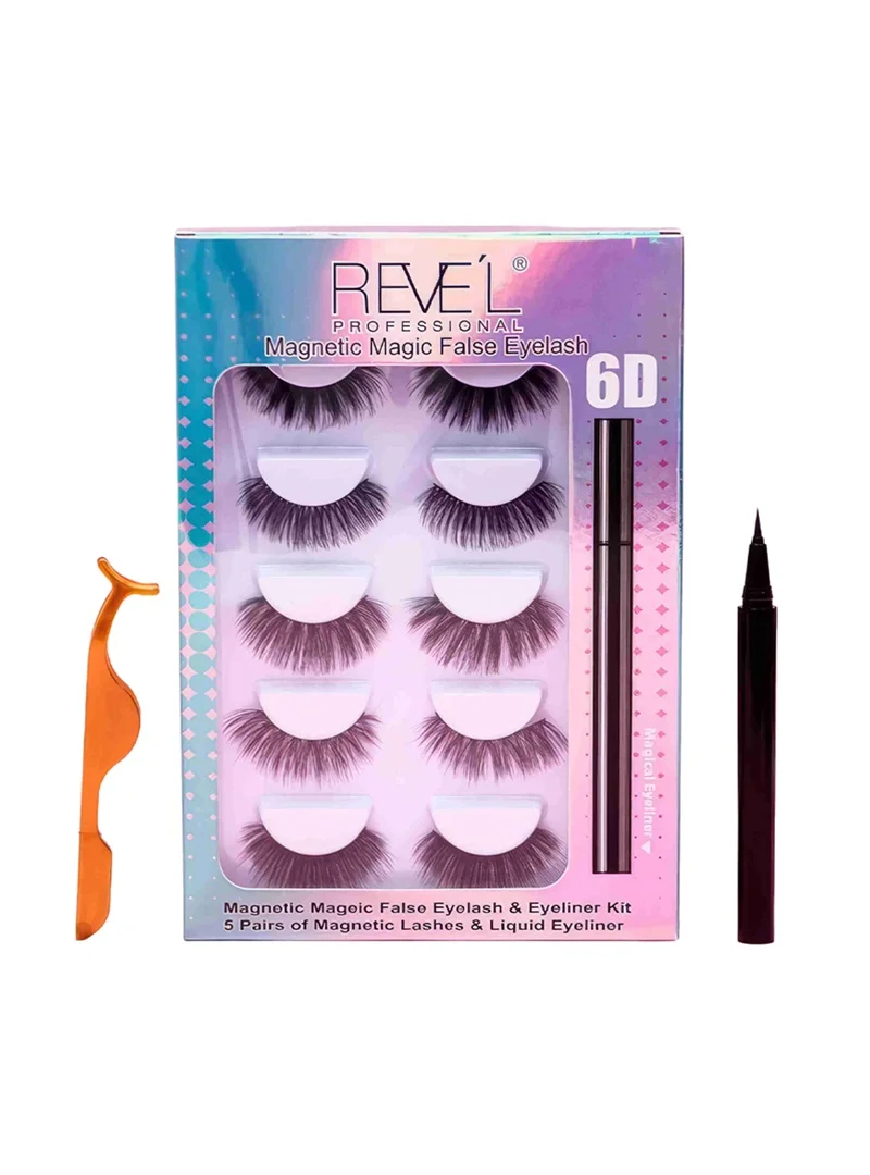 Pestañas en tira 6D x5 + Pegamento +Pinza Revel